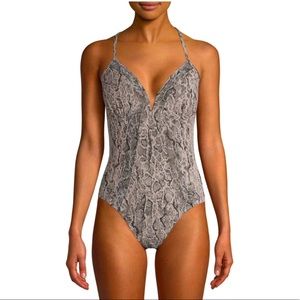 Time and Tru Snakeskin Print Sheer High Leg Cut One Piece Swimsuit Size XL NWT